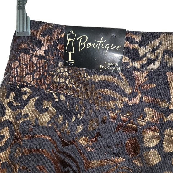 Eric Casual | NWT Women's Black and Gold Metallic Corduroy Leopard Pants - Picture 10 of 11